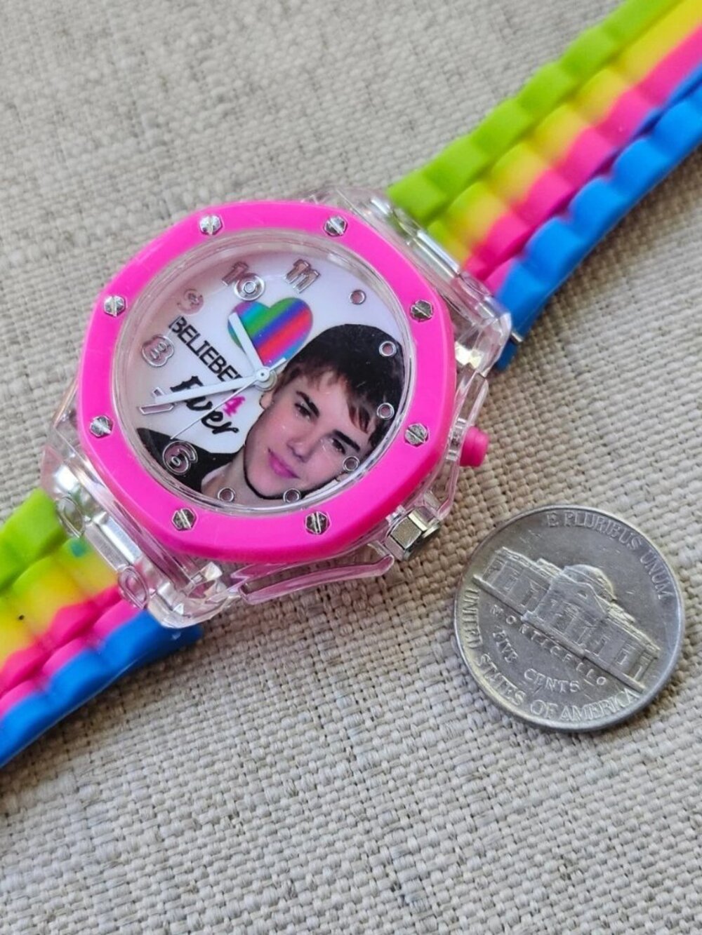 Justin Bieber Wristwatch Multi Color Rubber Strap Analog Quarts Unisex Watch - Picture 11 of 11